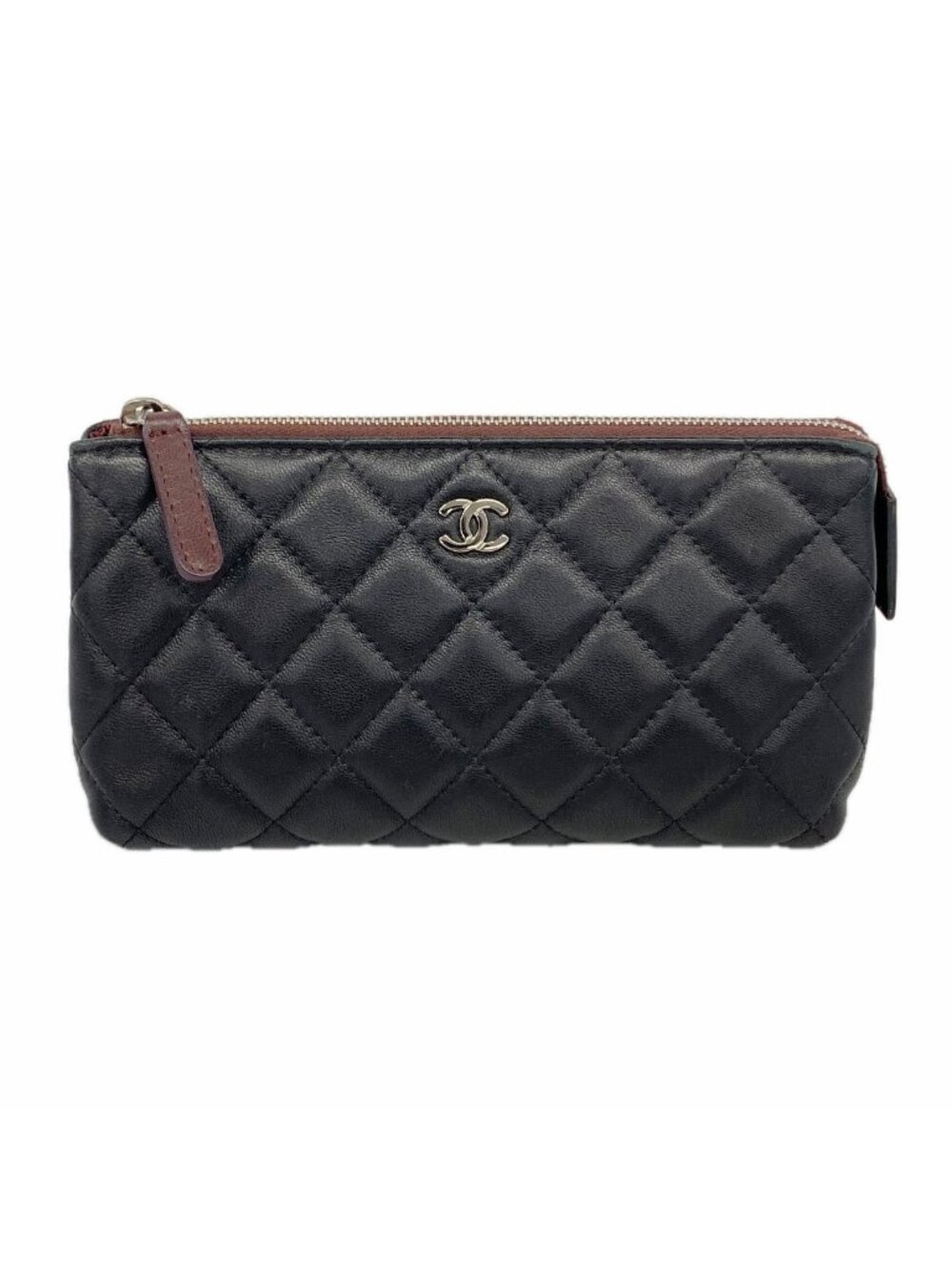 Chanel Pouch Quilted Lambskin Black Silver